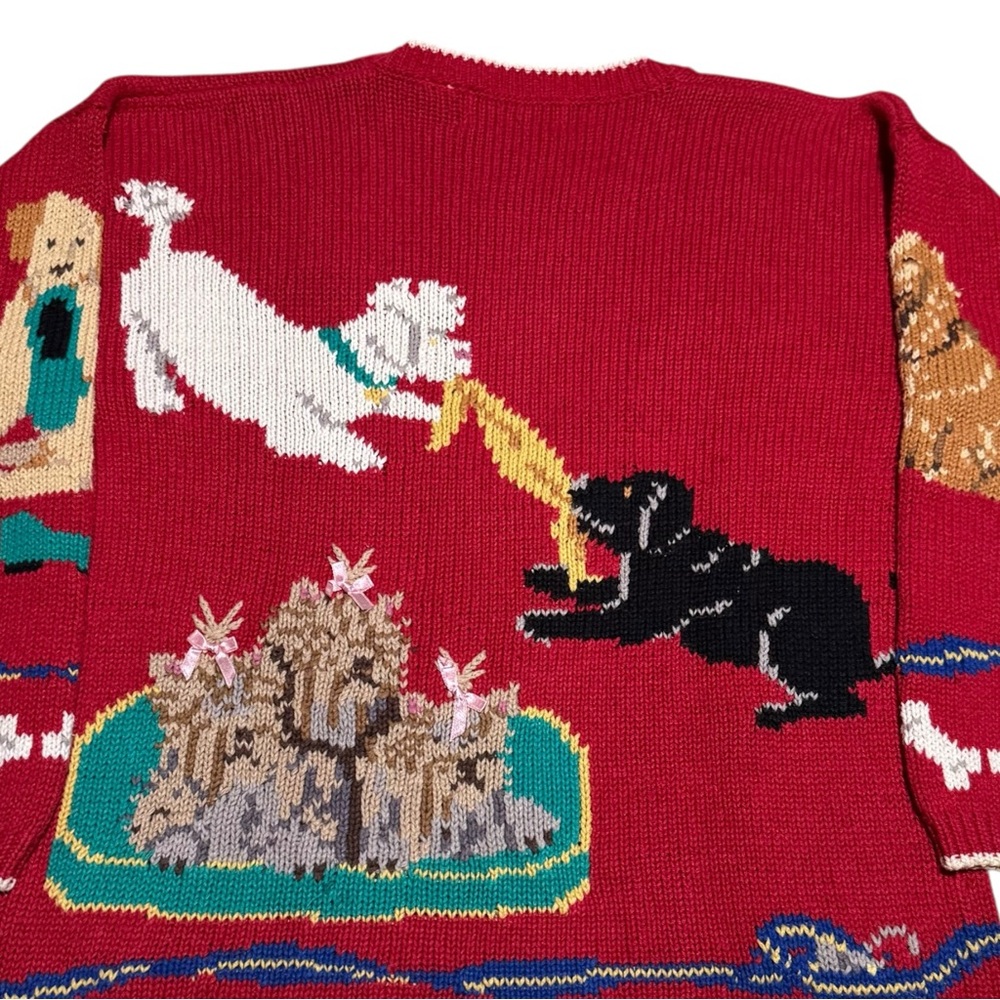Vintage Design Options Dog Pets Red Ramie Cotton Cardigan Sweater Women's Medium - Picture 5 of 10